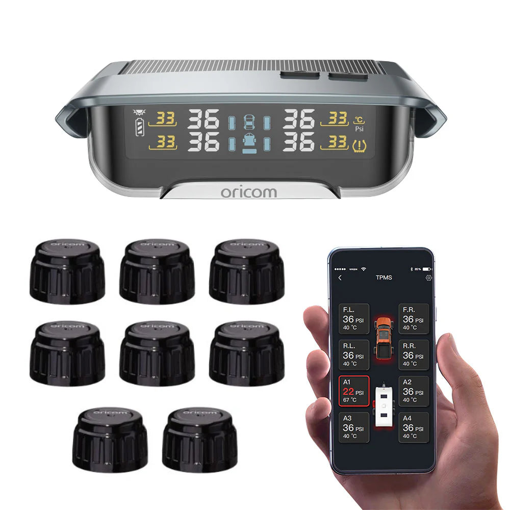 Oricom TPMS10-8E Tyre Pressure Monitoring System with 8 External Sensors and App Functionality