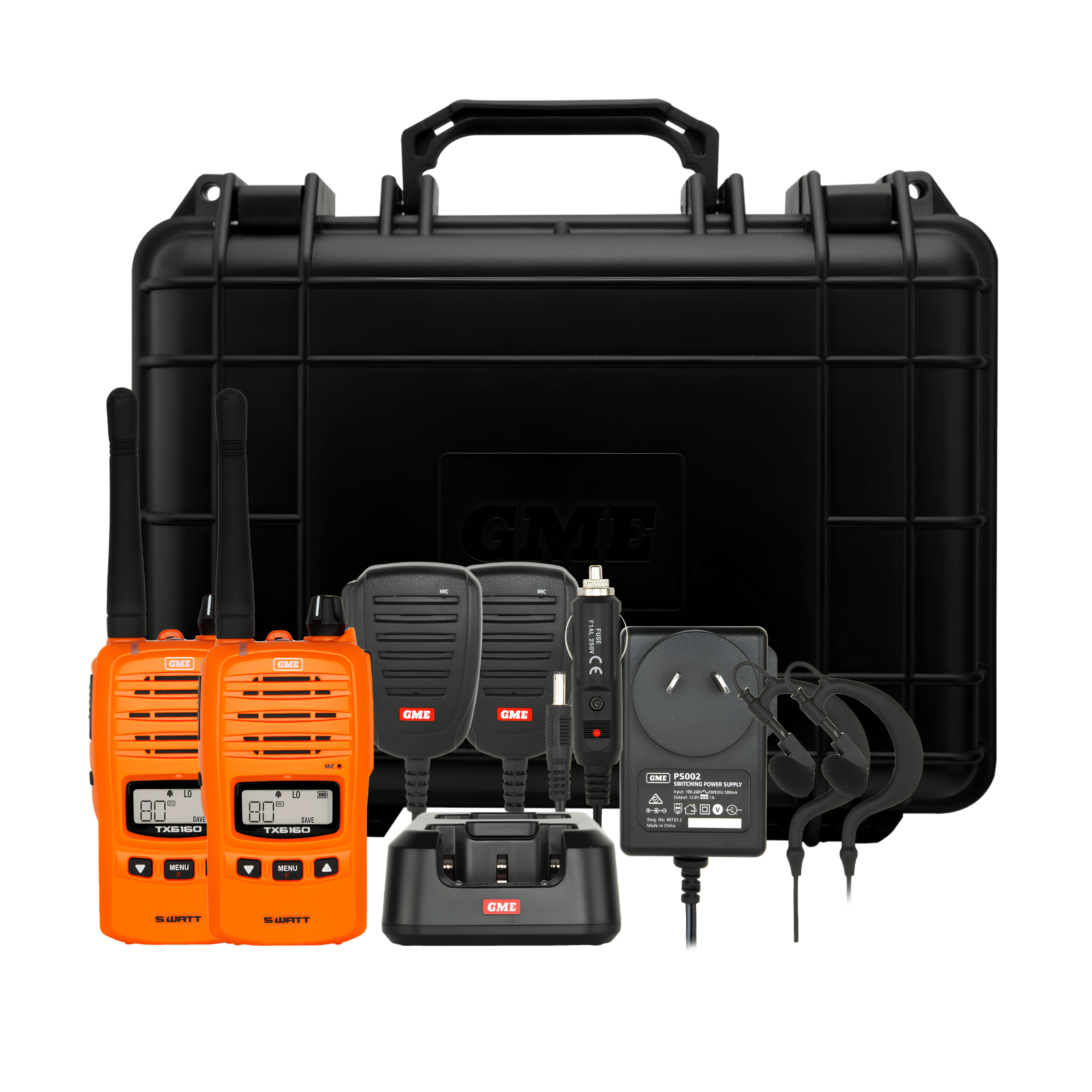 GME TX6160OTP UHF CB Handheld Radio 1 and 5 Watt Twin Pack Orange