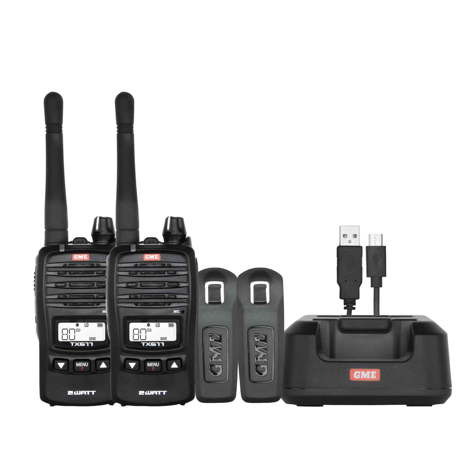 GME TX677TP 2 Watt UHF CB Handheld Radio - Twin Pack