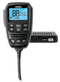 Uniden X76 speaker microphone with LCD screen beside the compact base unit