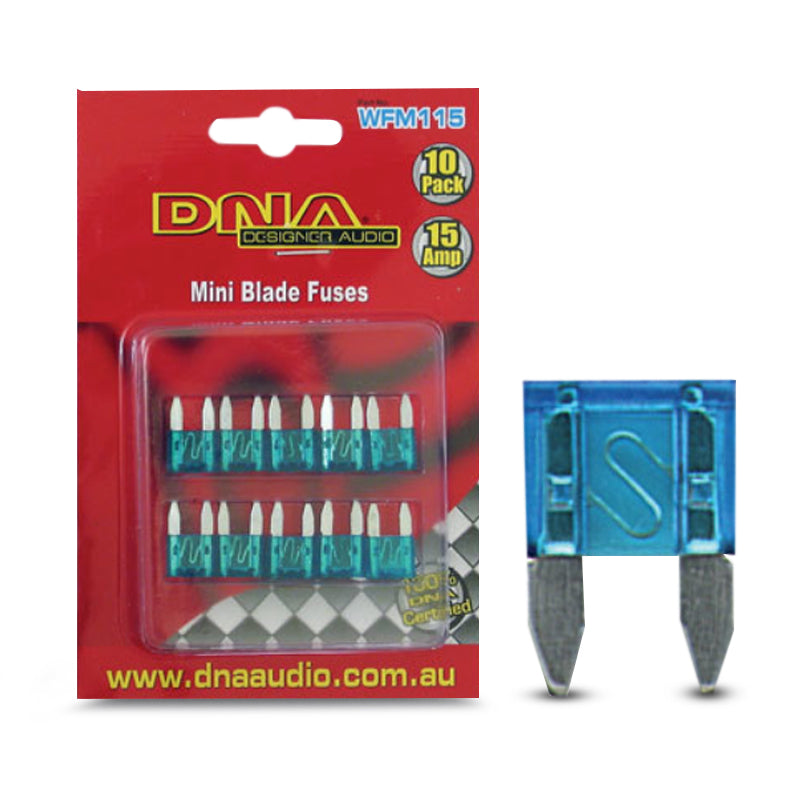 DNA WFM115 15 Amp Mini Blade Fuse - 1 Pack Of 10