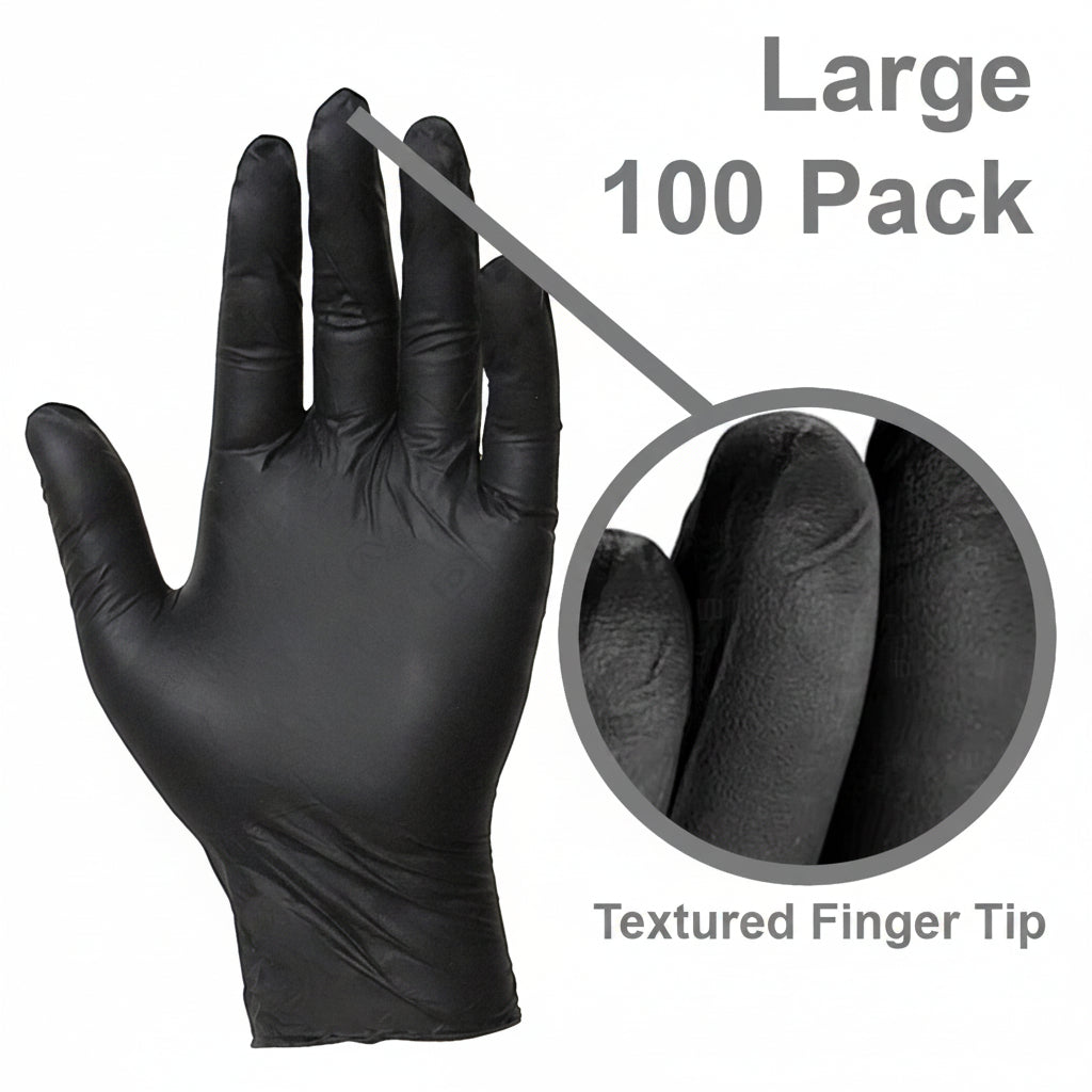 DNA WNG001BL Black Nitrile Gloves Large – 100 Pack