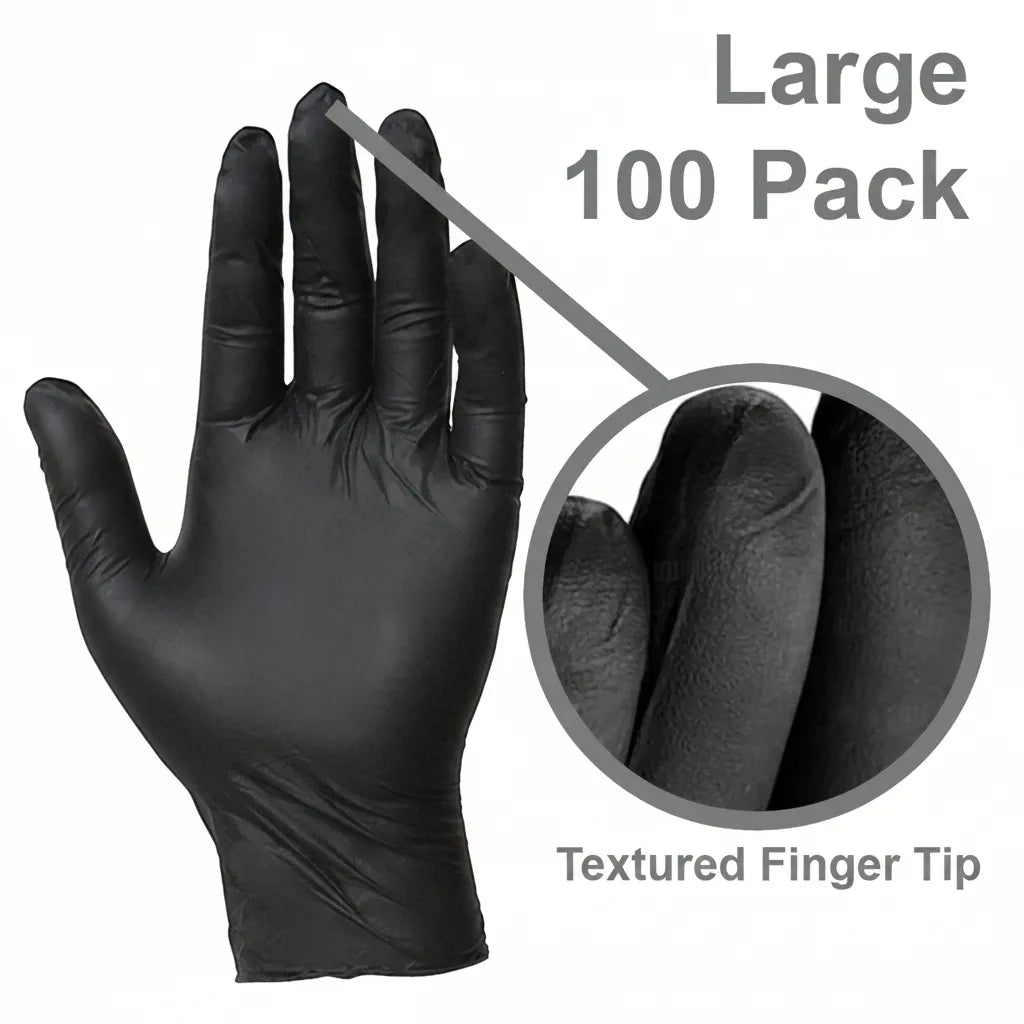 DNA WNG001BL Black Nitrile Gloves Large – 100 Pack