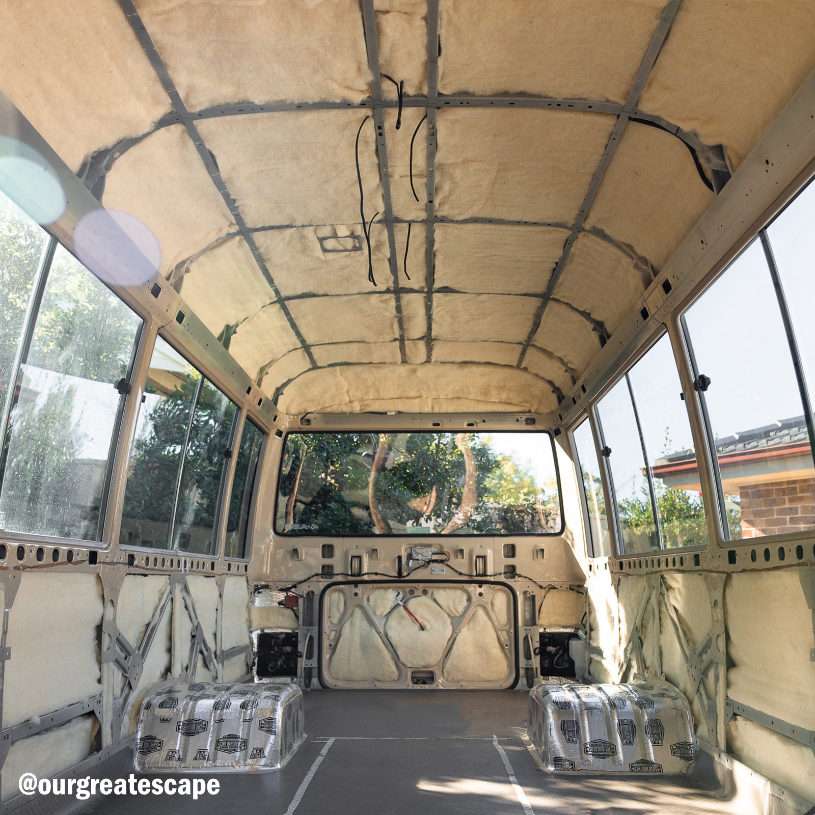Van interior walls and ceiling insulated with Havelock Wool