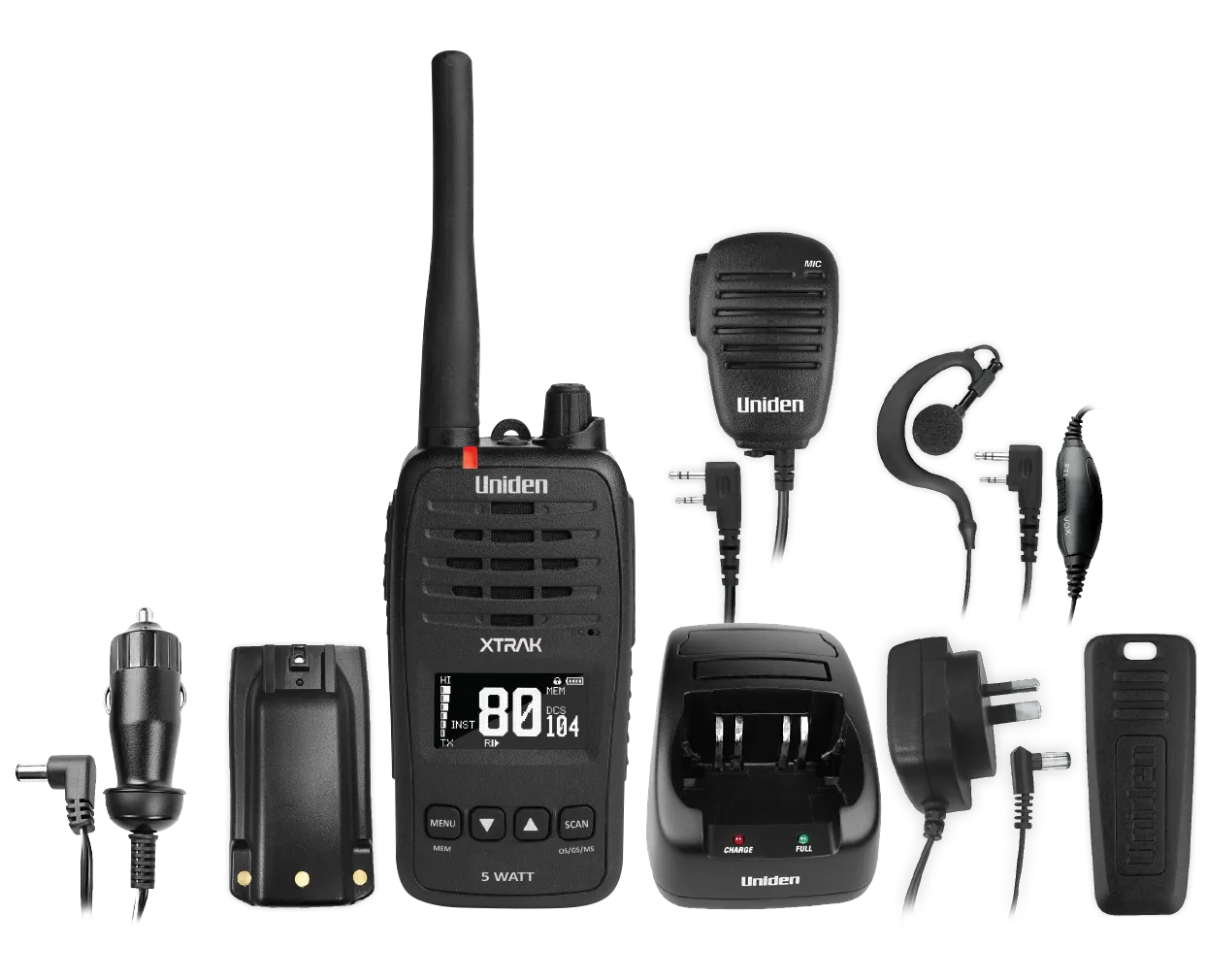Uniden XTRAK50 5 Watt Waterproof Smart UHF Handheld Radio with Large OLED Display with Instant Replay Function