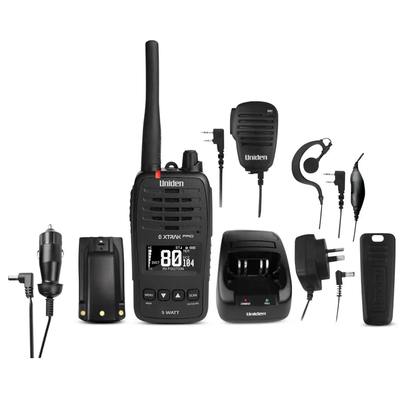 Uniden XTRAK 50 PRO Smart 5 Watt Waterproof IP67 UHF Handheld Large OLED Replay