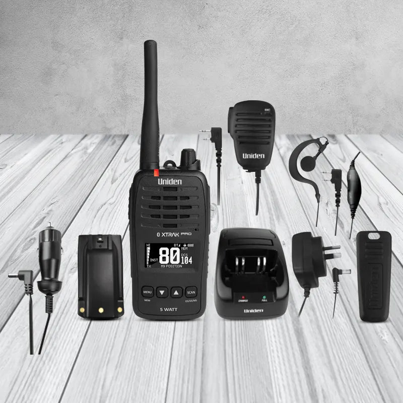 Uniden XTRAK 50 PRO Smart 5 Watt Waterproof IP67 UHF Handheld Large OLED Replay