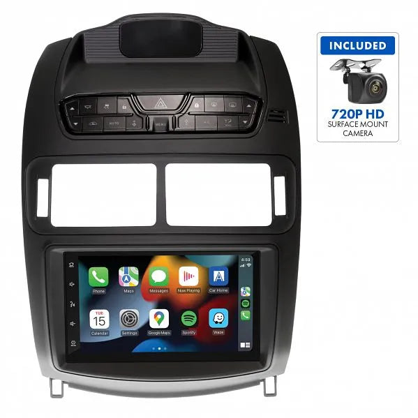 Aerpro AM9650SK 7" Multimedia Receiver for Ford Falcon FG in satin black color, including a 720P HD surface-mount camera.