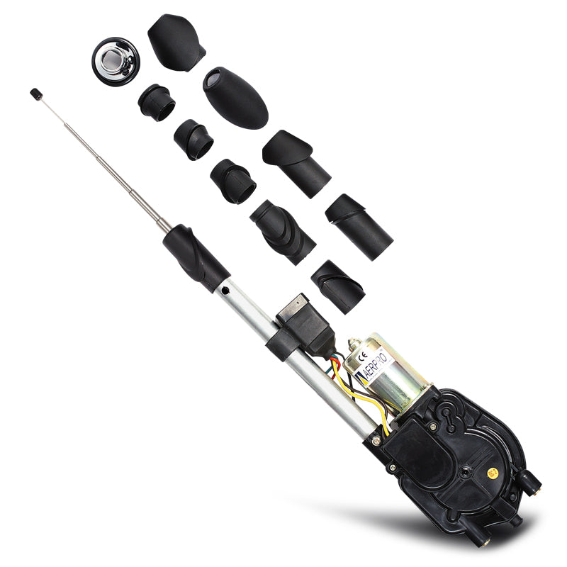 Aerpro AP178E Universal Electric Antenna with 5 section stainless steel mast and various mounting heads.