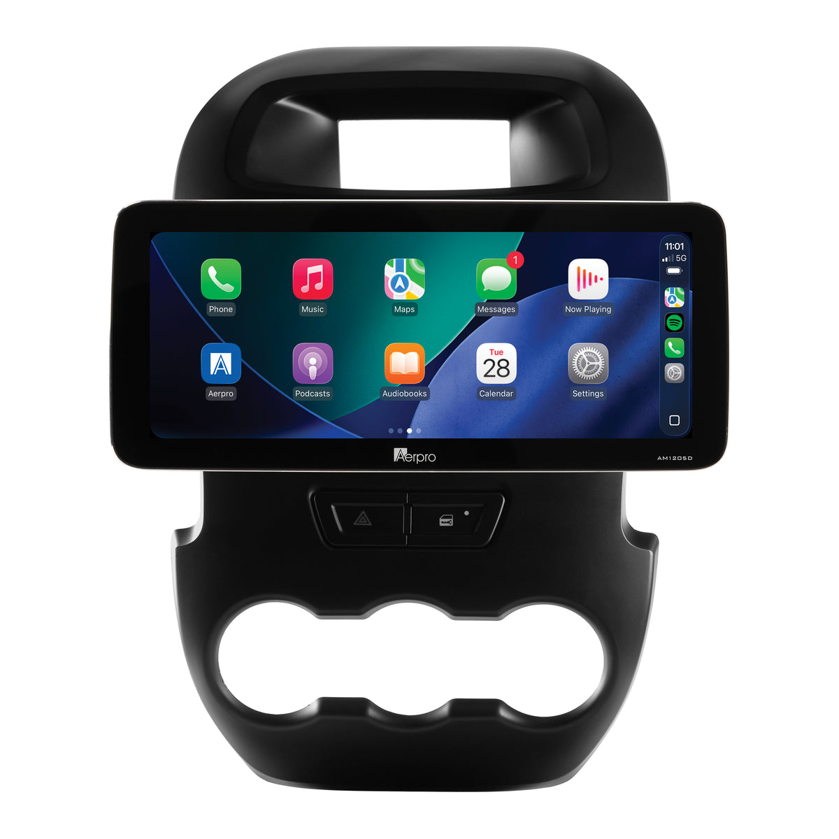 Aerpro AMTCFO2 12.3 inch head unit in its Ford Ranger PX facia, showing Apple CarPlay