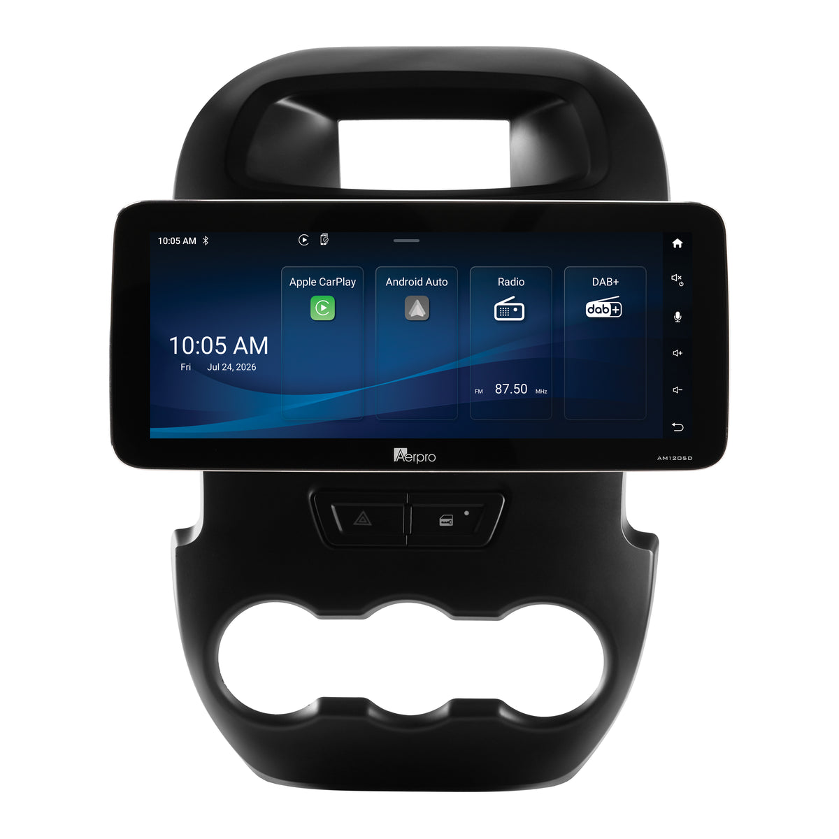 Aerpro AMTCFO2 facia kit for Ranger PX with the AM1205D home screen, hazard and central locking buttons