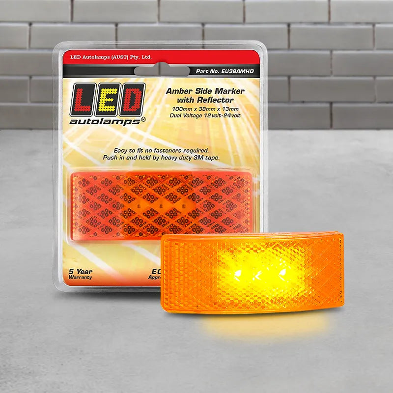 LED Autolamps EU38AMHD 12/24V Amber Side Marker With In Built Reflector