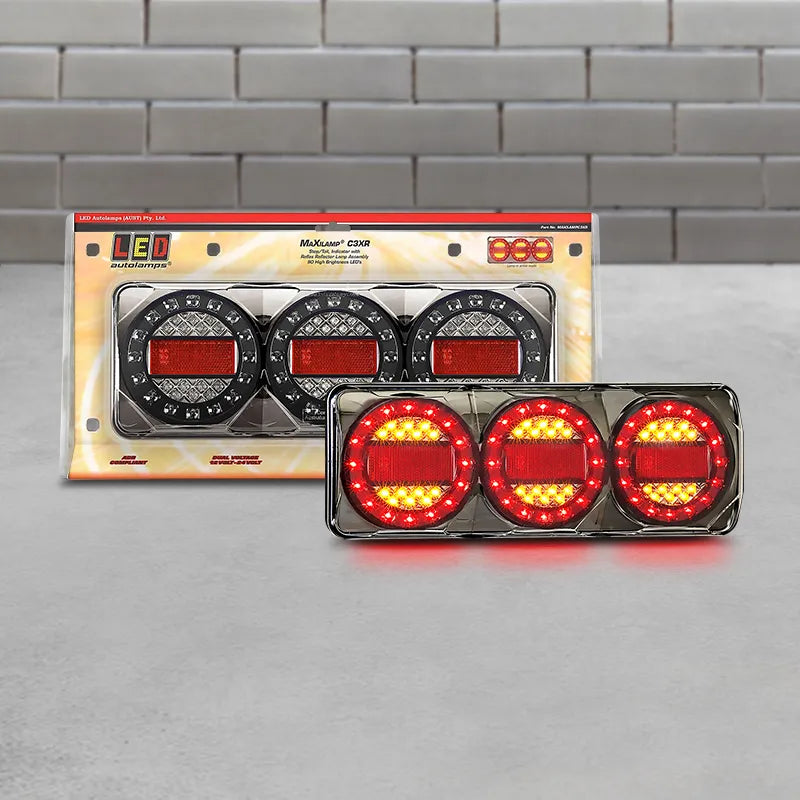 LED Autolamps MAXILAMPC3XR 12/24v Stop/Tail/Indicator/Reflector LED Black Chrome Housing Blister Pack
