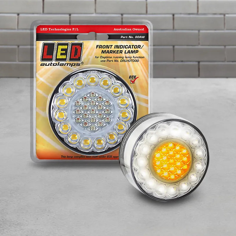 LED Autolamps 80AW 12V Front Indicator/Marker Lamp 80mm Round Blister Pack