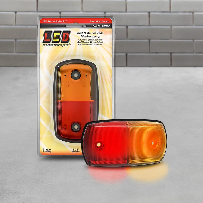 LED Autolamps 69ARM 12/24V Amber/Red Side Marker Light Blister Pack