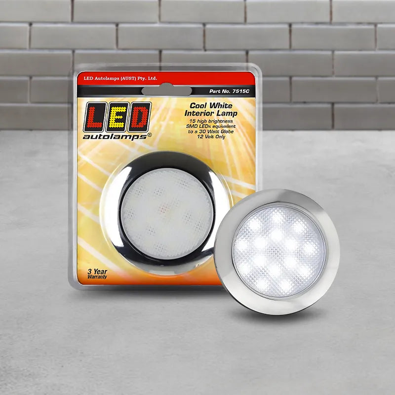 LED Autolamps 7515C 12V LED Interior Lamp Cool White W/ Chrome Bezel Blister Pack