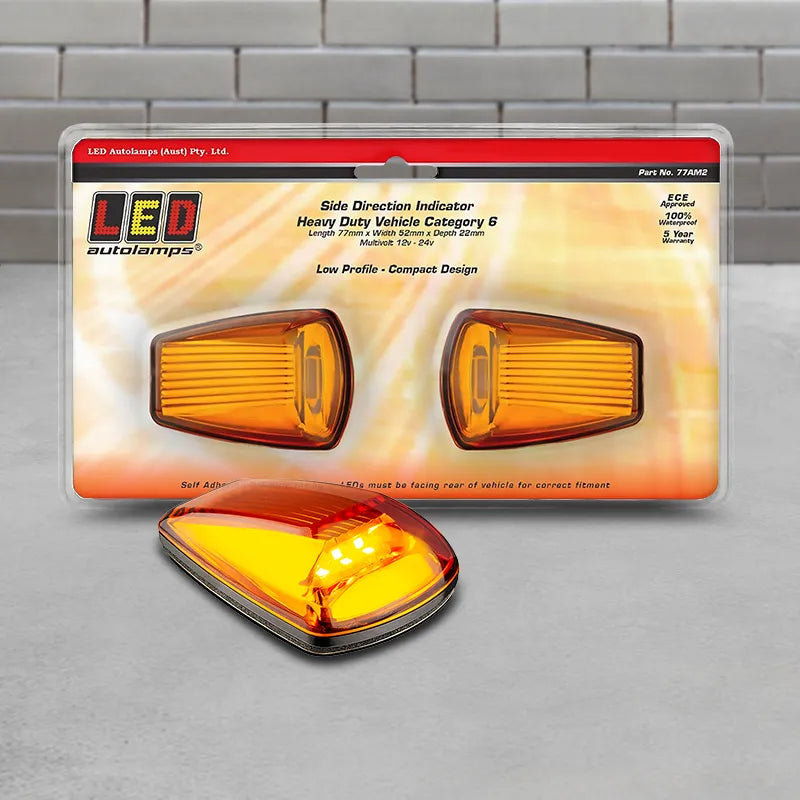 LED Autolamps 77AM2 12/24V Cat6 Side Direction Indicator Lamp Amber Lens Twin Blister