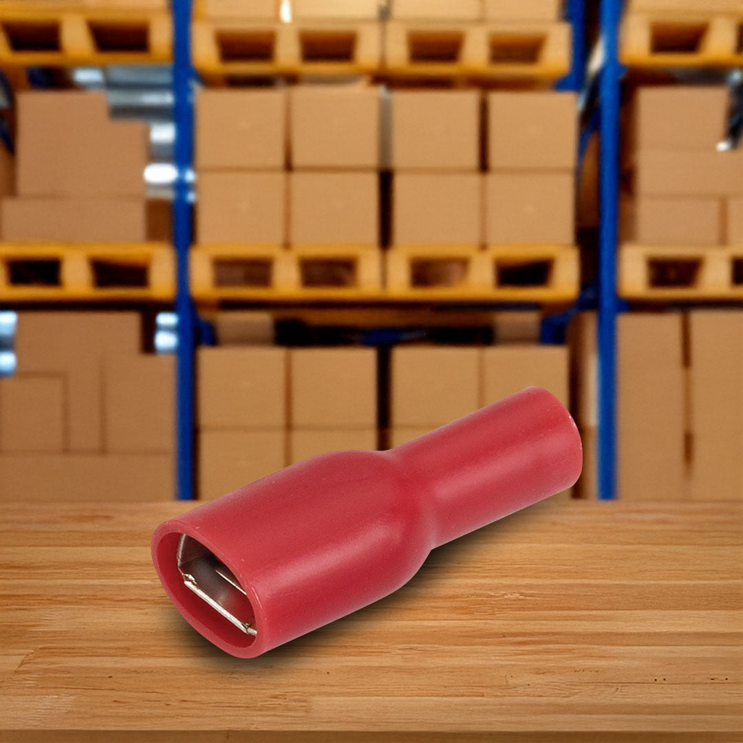 Narva 56142 Red | Female Crimp Terminal 6.3 x 0.8mm Blade Connector | Vinyl Insulated | 100 Pack
