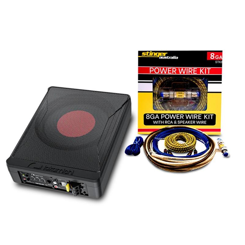 Nakamichi NBF25.5A 9.2 Inch Active Subwoofer with Built-In 150W Amplifier and Stinger STK8 8 Gauge Amplifier Wiring Kit Bundle
