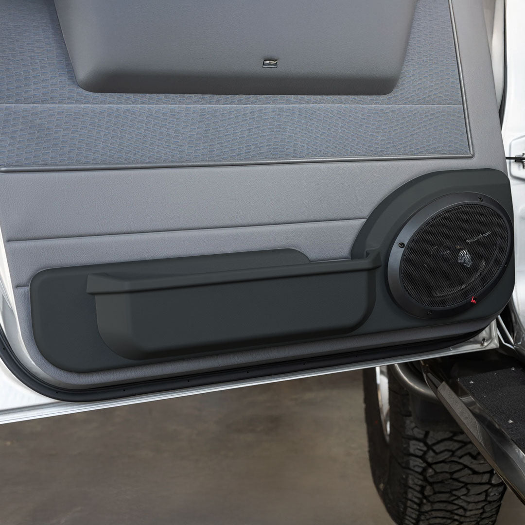 Cruiser Consoles front and rear speaker pods designed for Landcruiser, durable black finish and easy installation. installed in the care with close view