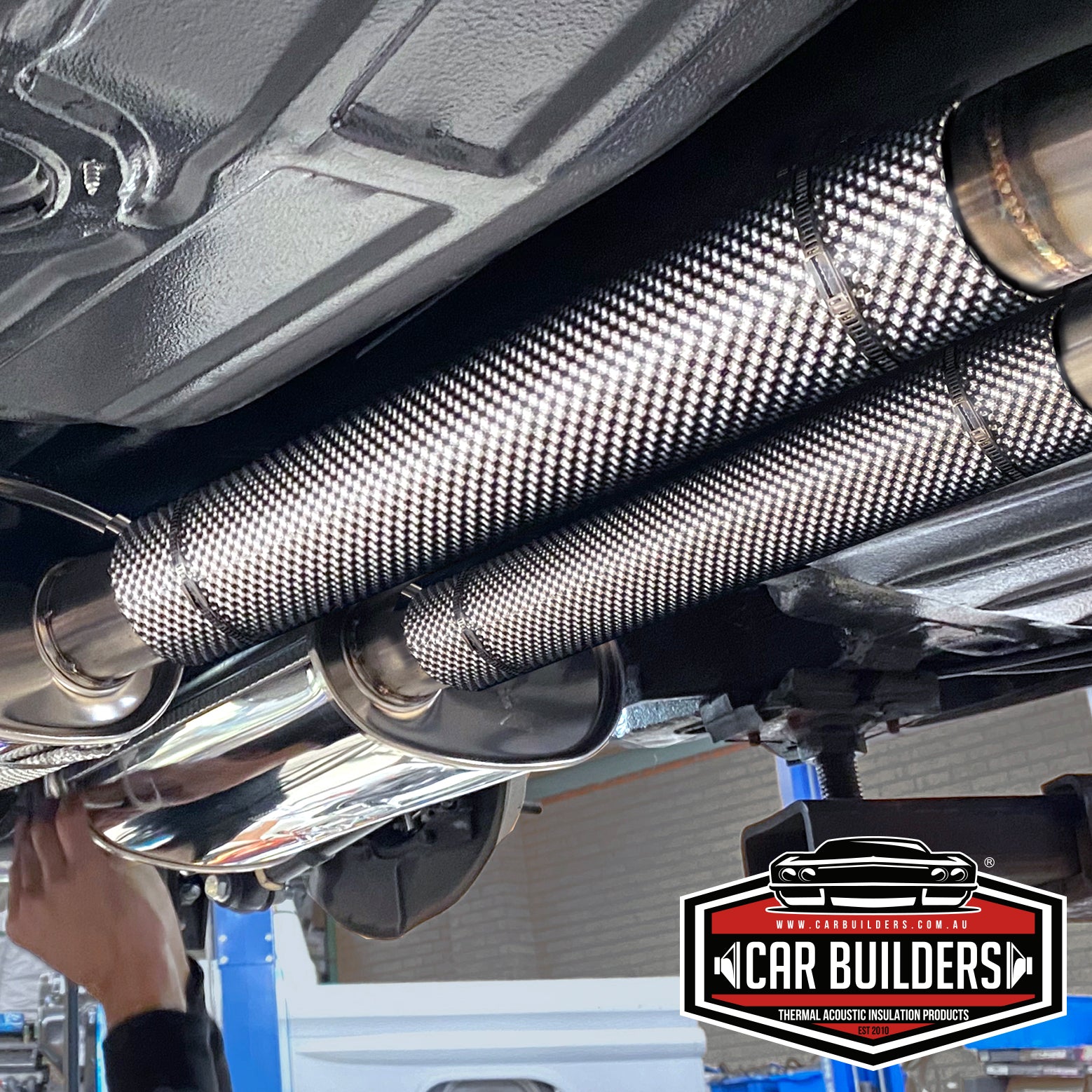 Direct To Heat Pipe Shield fitted to exhaust pipes under a vehicle