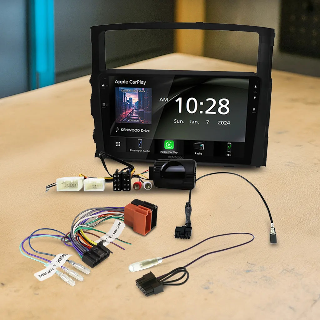 Kenwood DMX80AXS 9-inch AV receiver bundle with HR9-MT001, APP8KE8 mounting kit, and SWC-APKWPL steering wheel control interface