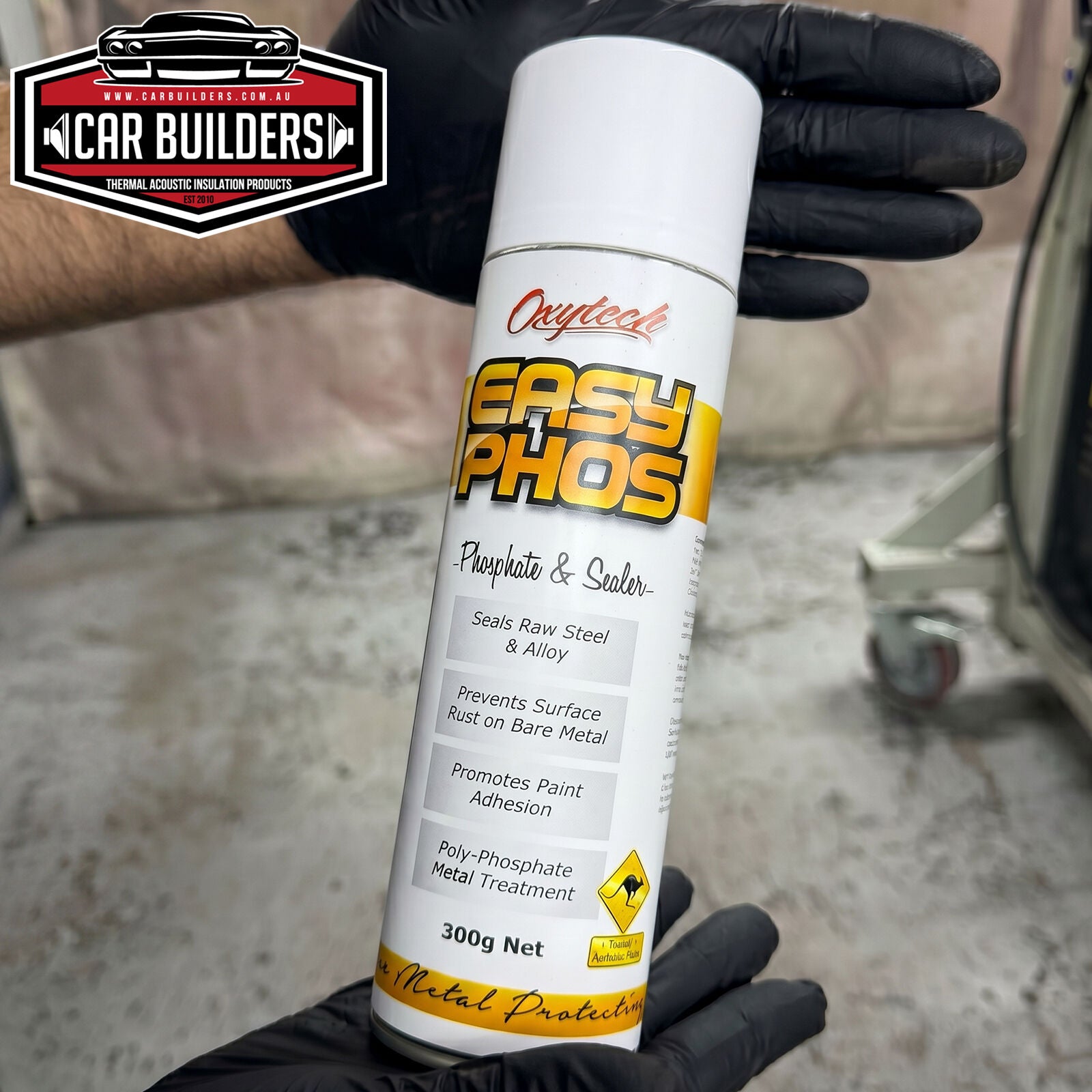 Gloved hand holding an Oxytech Easy Phos can