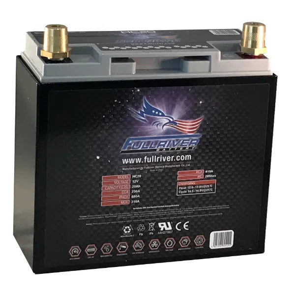 Fullriver battery with branding and specifications on a white background