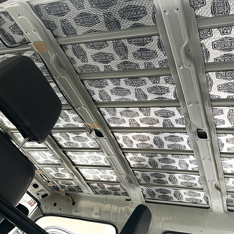 Deadener tiles on the inside of the Canter roof