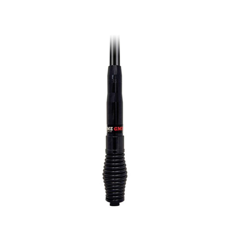 GME AE4704B UHF H/D Radome Antenna, black in color with a gain of 2.1 dBi, featuring a heavy-duty stainless steel barrel spring and a fibreglass radome construction.