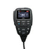 A professional grade IP67 OLED speaker microphone with GPS, featuring a black body with a digital display and various buttons.