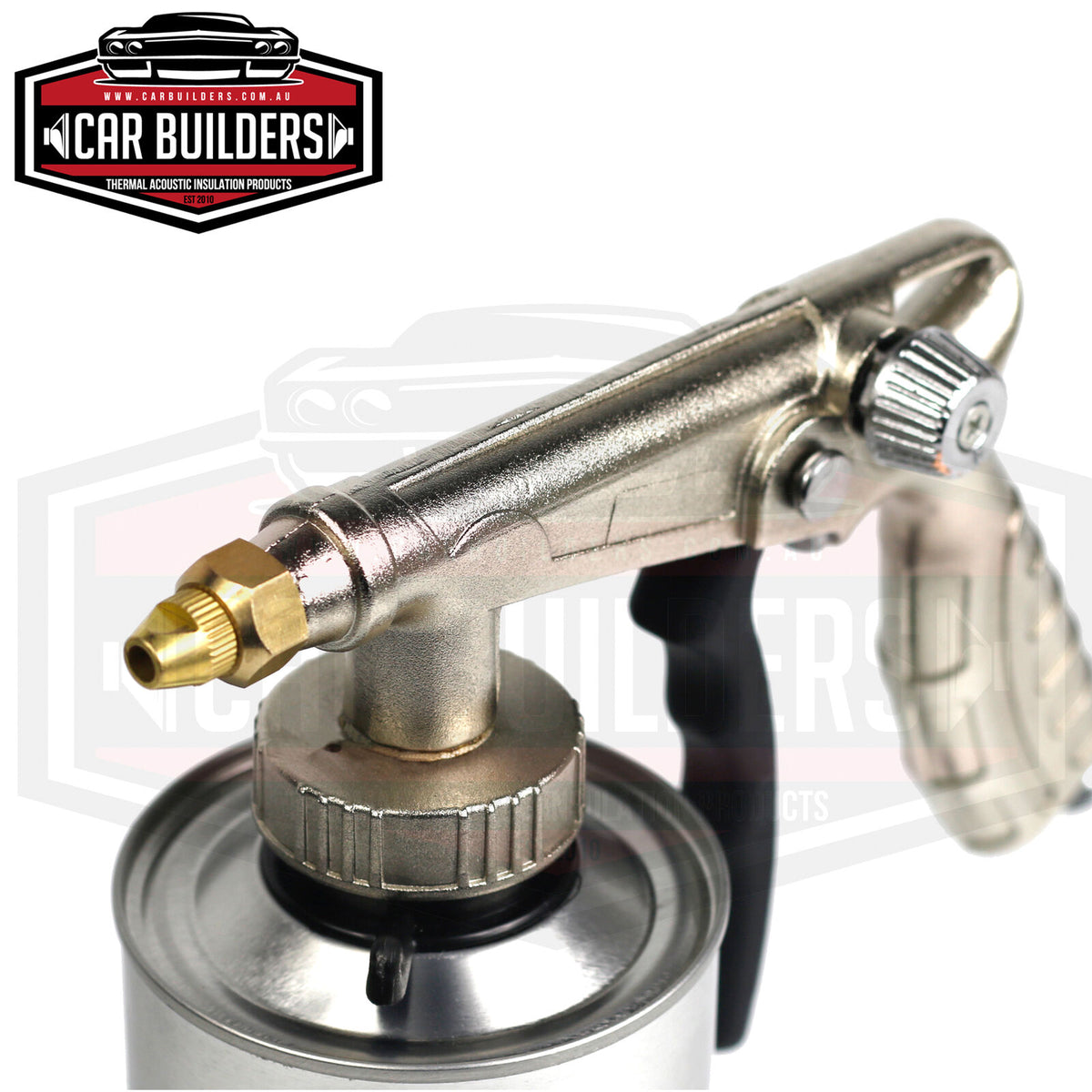 Underbody spray gun screwed onto a coating bottle