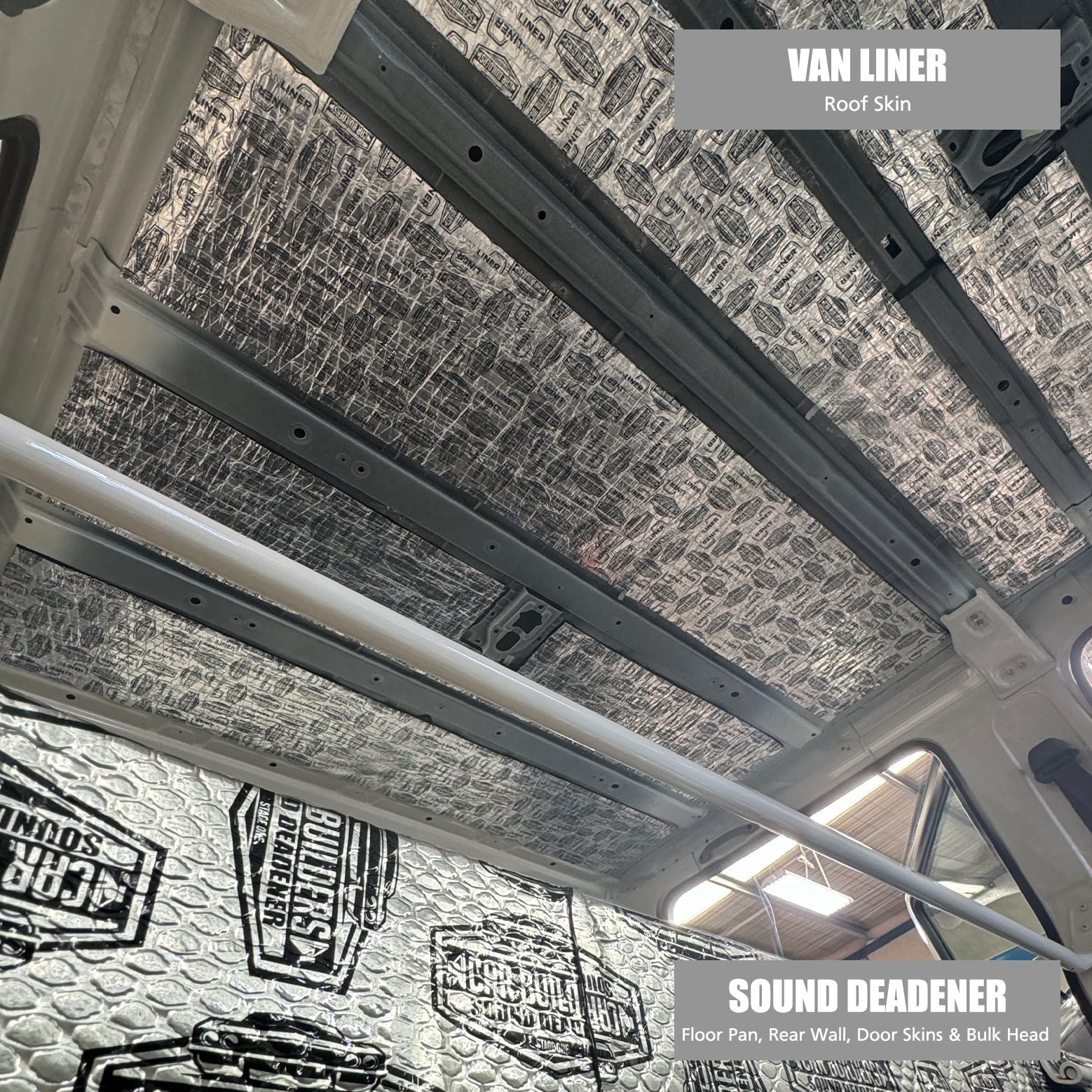 Silver Van Liner stuck over tiles on the Hino roof