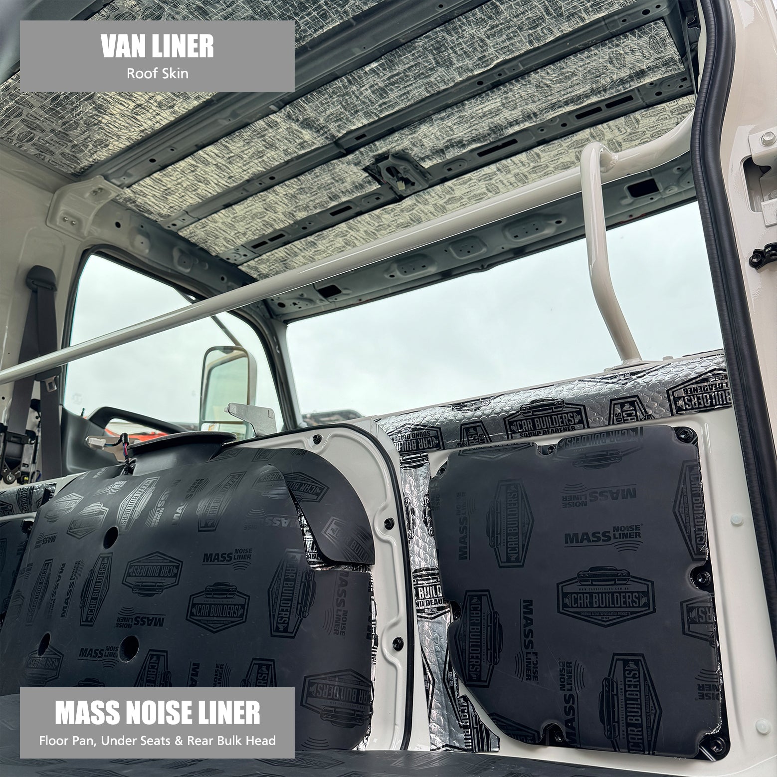 Van Liner on the Hino roof above floor liner on the seat bases