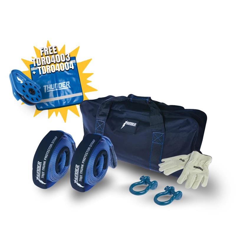 Thunder TDR04010 Complete 4WD Recovery Kit - 8000KG with Free Winch Damper & Snatch Block