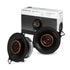 Pair of Infinity Reference 3032CFX 3.5-inch 75W coaxial car speakers with packaging, showing black and orange speaker design.