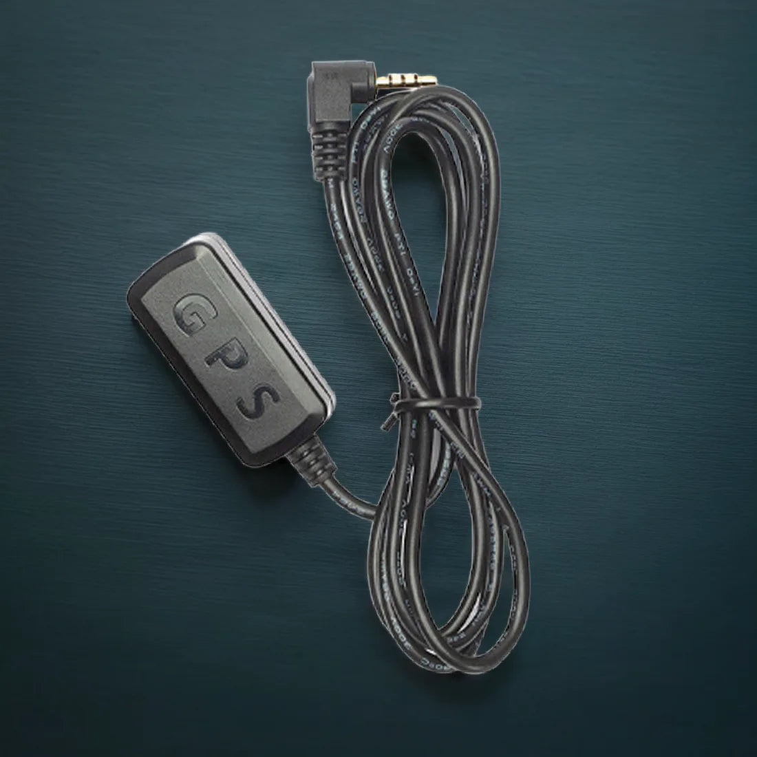 GNET External GPS adapter with coiled cable and angled plug, dark blue background