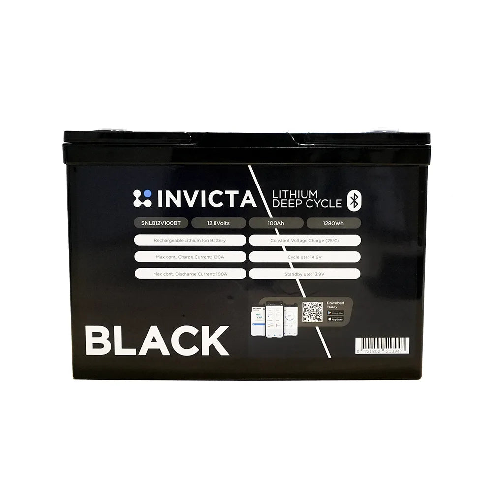 Invicta SNLB12V100BT Black 12V 100Ah LiFePO4 Bluetooth Battery