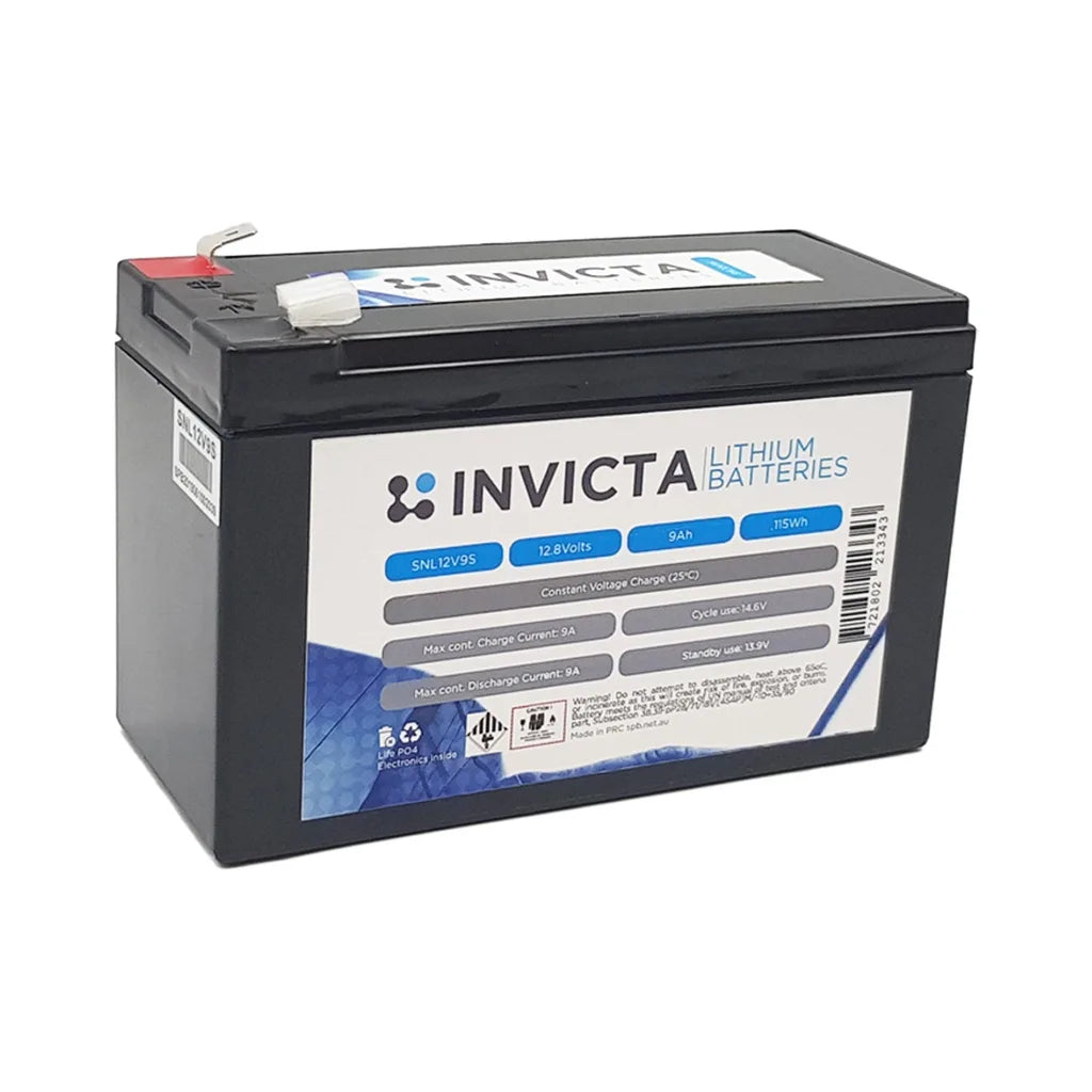 Invicta SNL12V9S 12V 9Ah LiFePO4 Deep Cycle Battery F2 Terminal