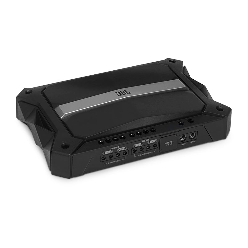 JBL Stadium 4 black 1500W Class D multi-channel amplifier with a sleek high-performance design.