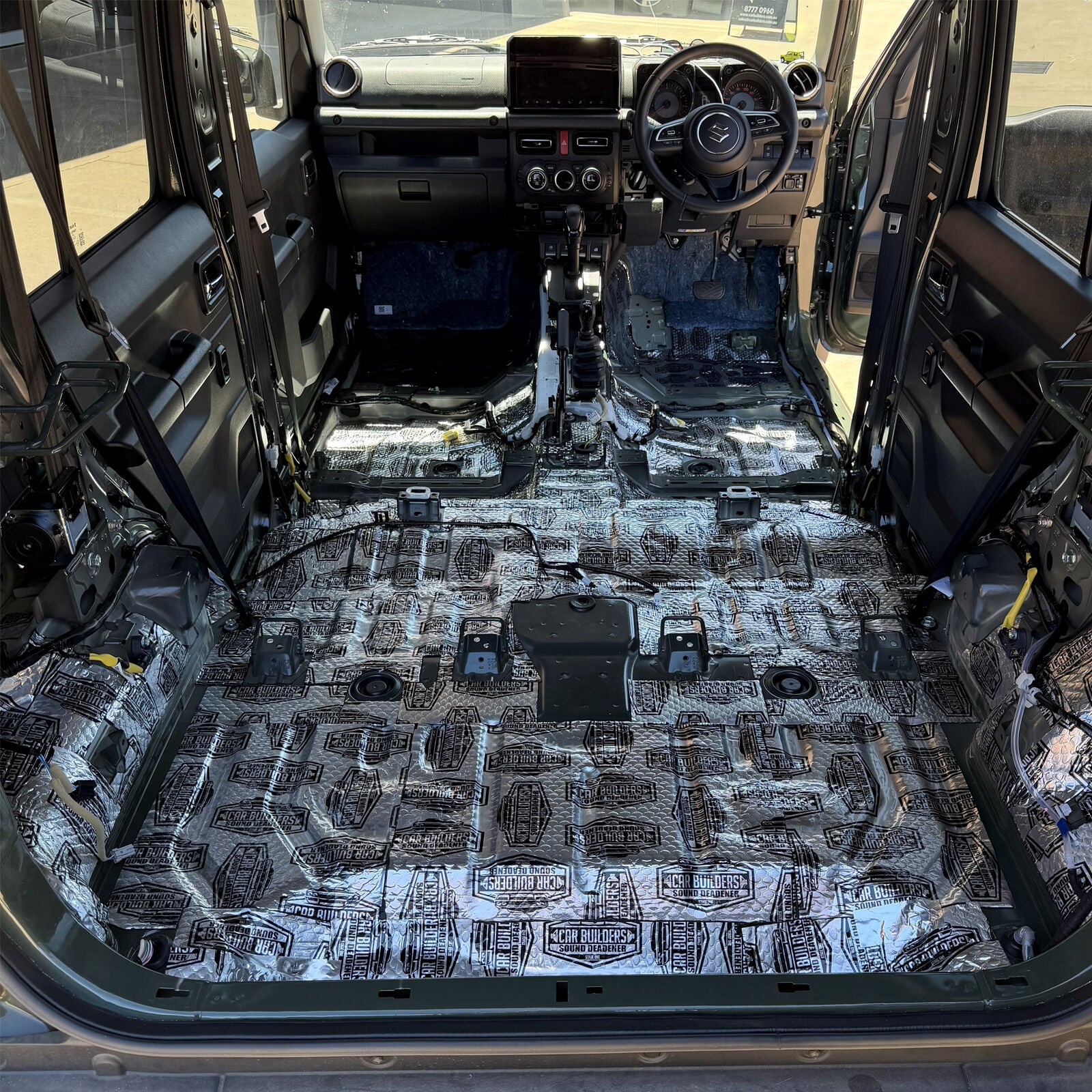 Jimny floor pan covered with Stage 1 Sound Deadener sheets