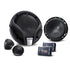 Set of Kenwood KFC-M614P 6.5 inch 300W 2-Way Component Speaker System, including a woofer, tweeter, and external crossovers.