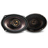 Pair of Kenwood 6x9 inch 5-way speakers with black yoke, plate, and diamond array pattern grille.