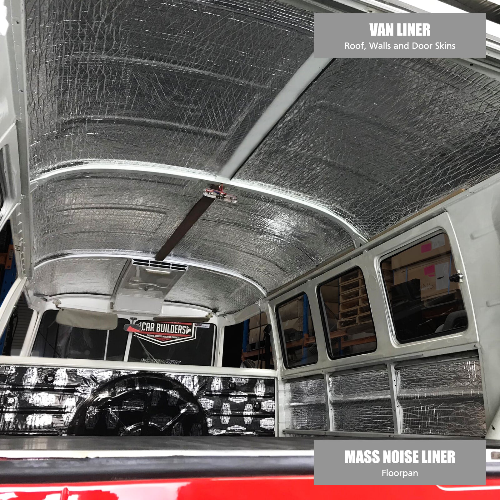 Finished Kombi shell lined with Van Liner and Mass Noise Liner floor