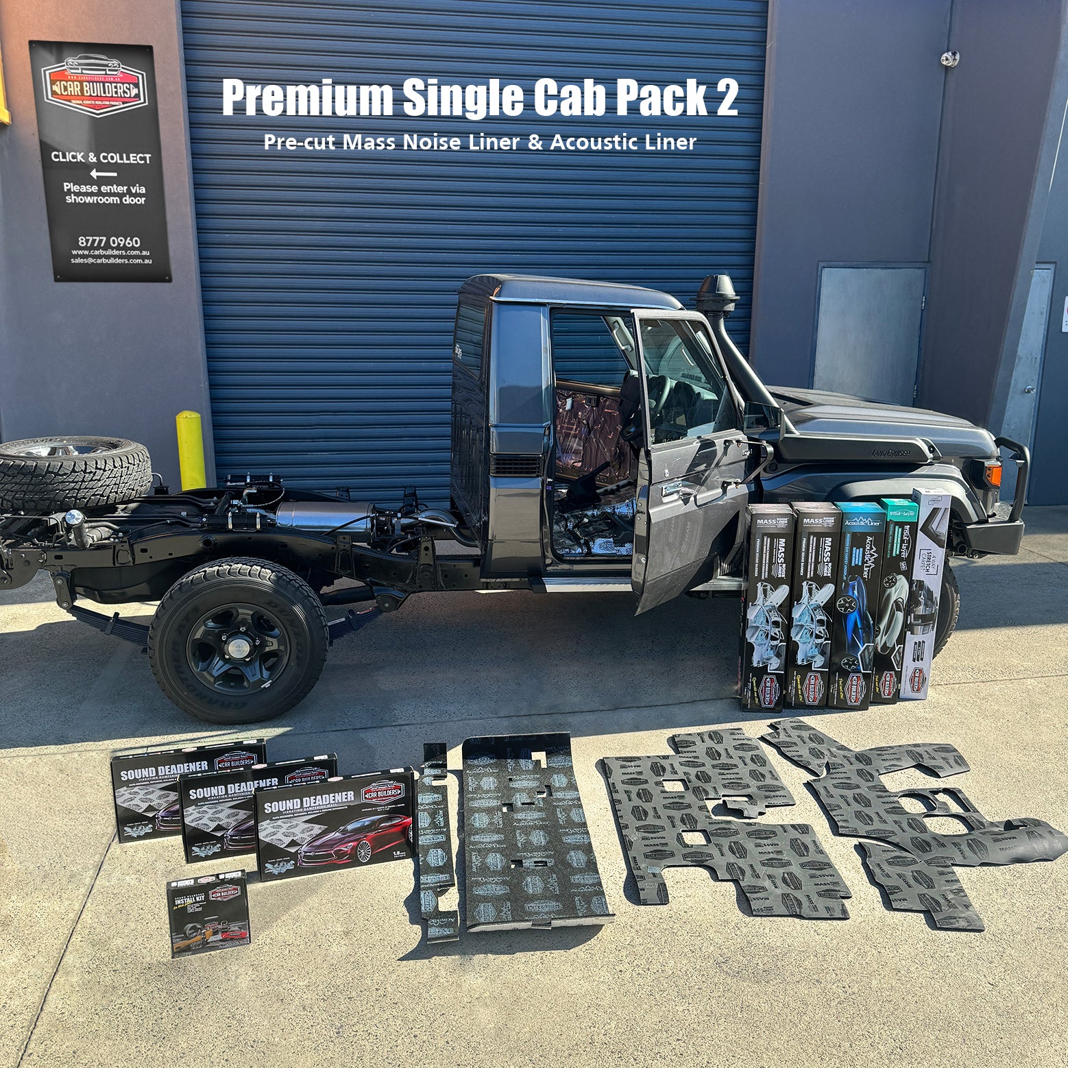 79 Series single cab beside the laid out contents of the Pack 2 premium kit