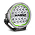 Narva Ultima MK3 215 LED driving light with clear lens, green trim ring, and durable black mounting bracket for high-performance off-road lighting.