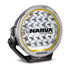 Narva Ultima MK3 215 LED driving light with clear lens, yellow trim ring, and sturdy black mounting bracket for off-road vehicle lighting.