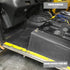 Land Rover seat area with deadener on the floor and Sound Barrier Floor Mat partly laid