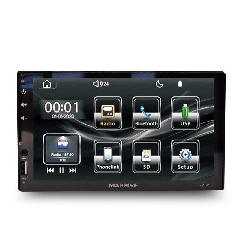 Massive Audio H7MCP 6.75‑inch video head unit – touchscreen with radio, Bluetooth, USB icons
