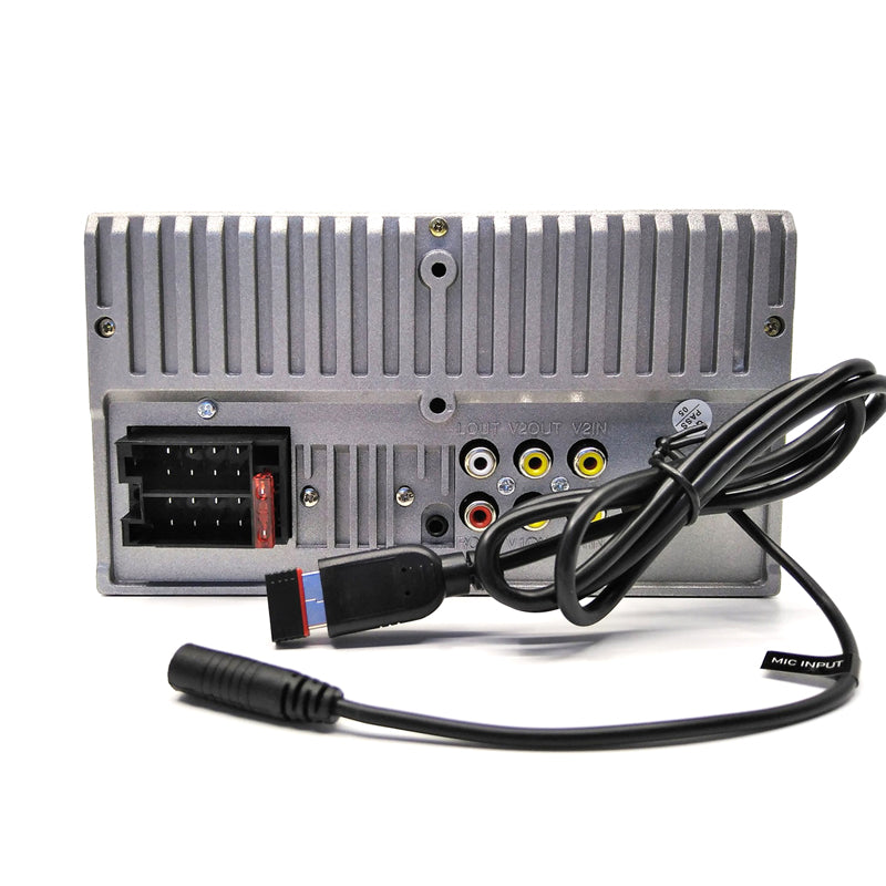 Massive Audio H7MCP car video head unit – 6.75‑inch touchscreen showing radio, Bluetooth, and USB functions back profile